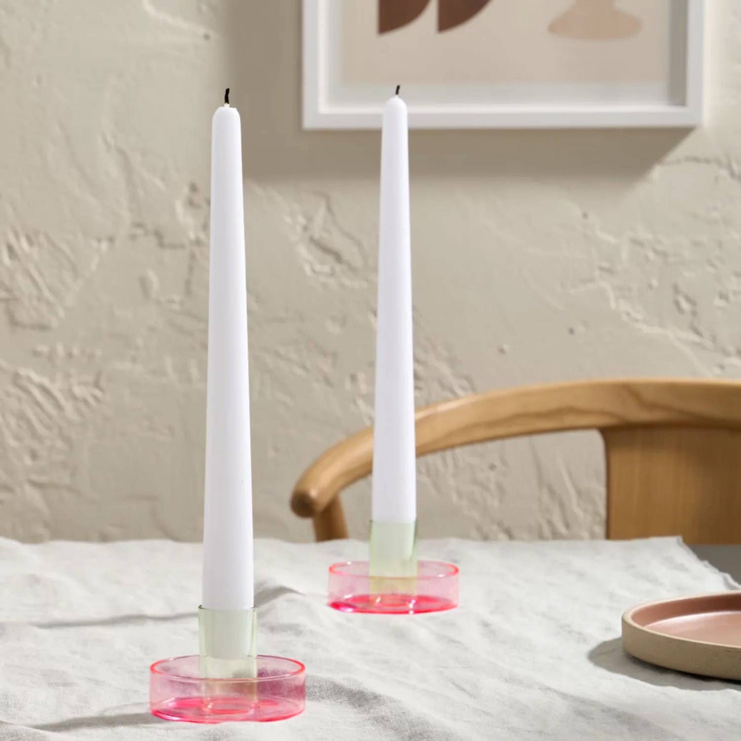 Duo Tone Glass Candle Holder in Pink & Green