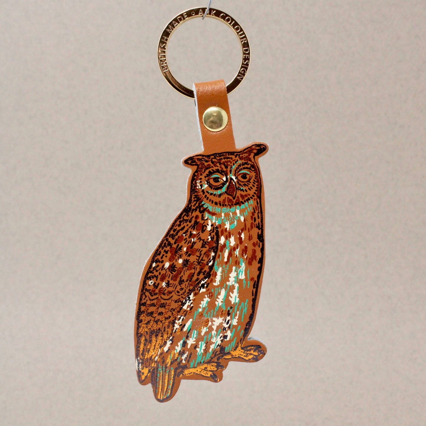 Nocturnal Owl Leather Keyring in Burnt Orange