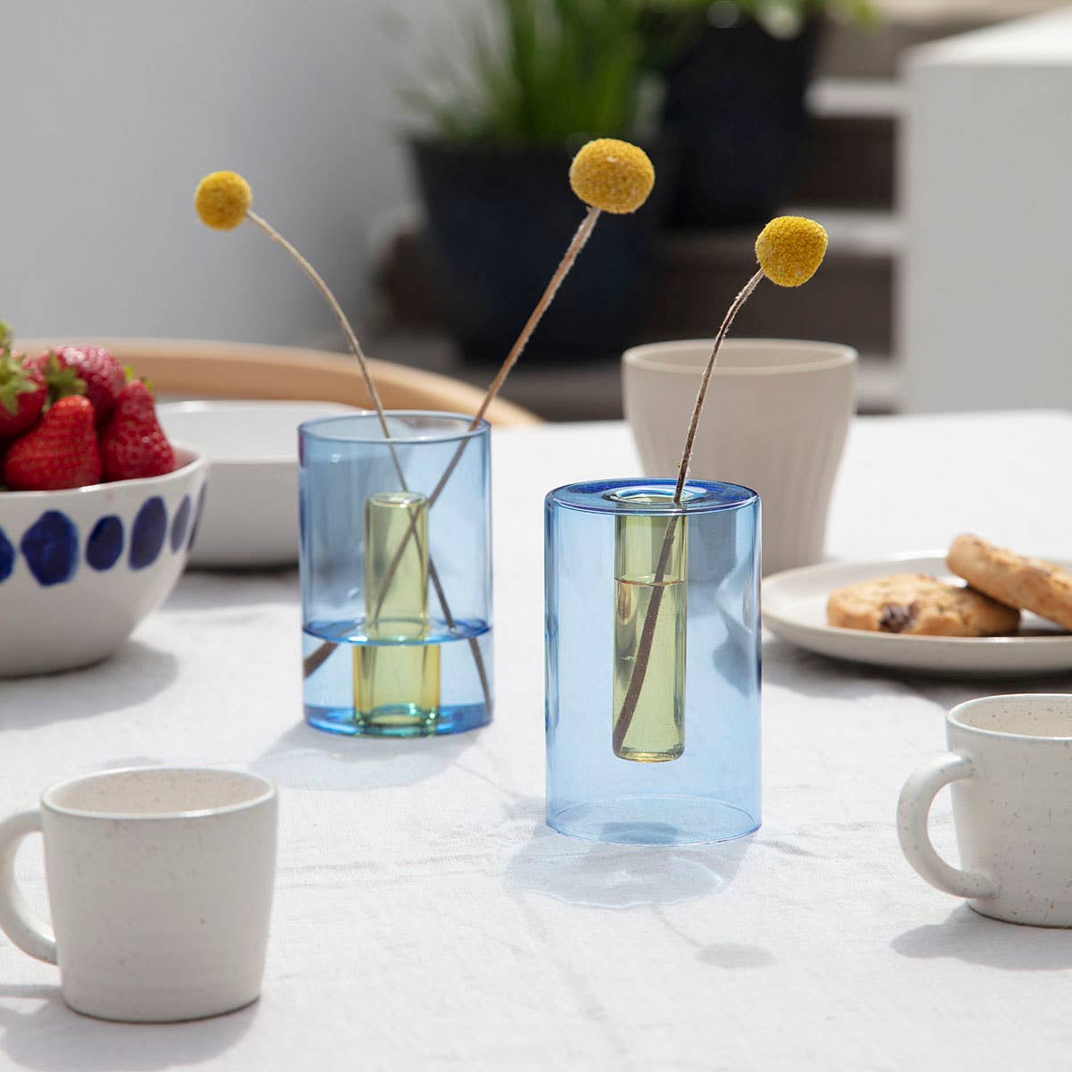 Duo Tone Small Reversible Vase in Blue & Yellow