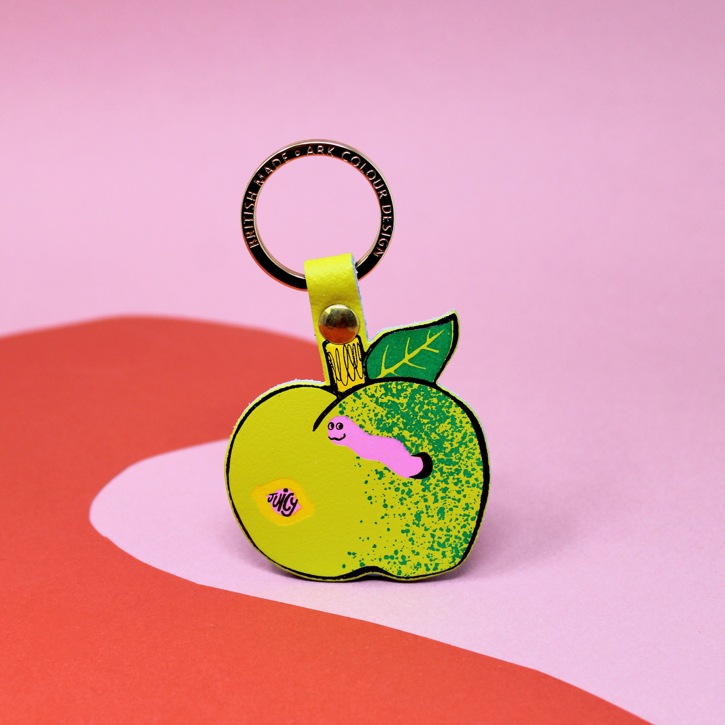 Juicy Apple Leather Keyring in Acid Green
