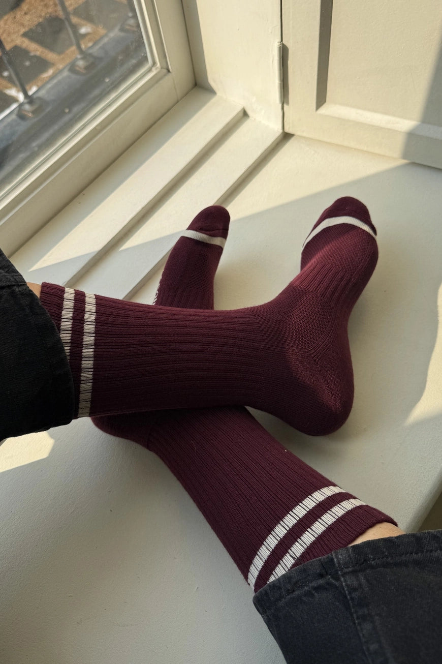 Extended Boyfriend Socks in Maroon
