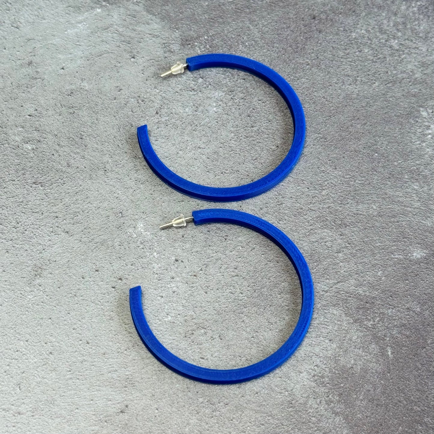 3D Printed Simple Hoop Earrings in Cobalt Blue