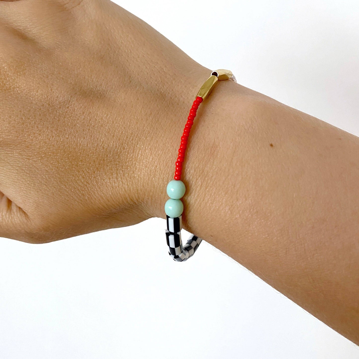 Memphis Beaded Bracelet in Mint Green & Red