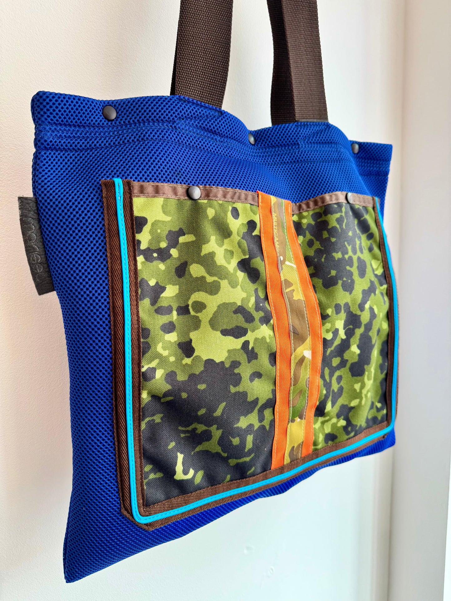 Electric Blue & Camo Scuba Mesh Tote Bag