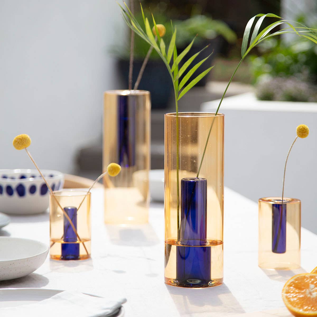 Duo Tone Large Reversible Vase in Peach & Cobalt