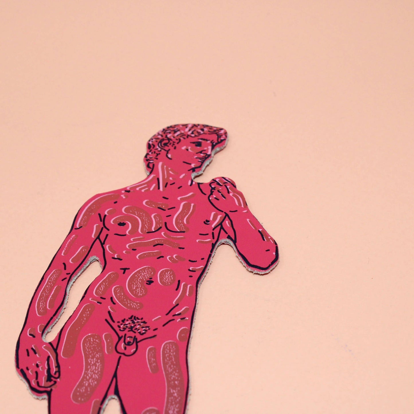 David Statue Leather Bookmark in Pink