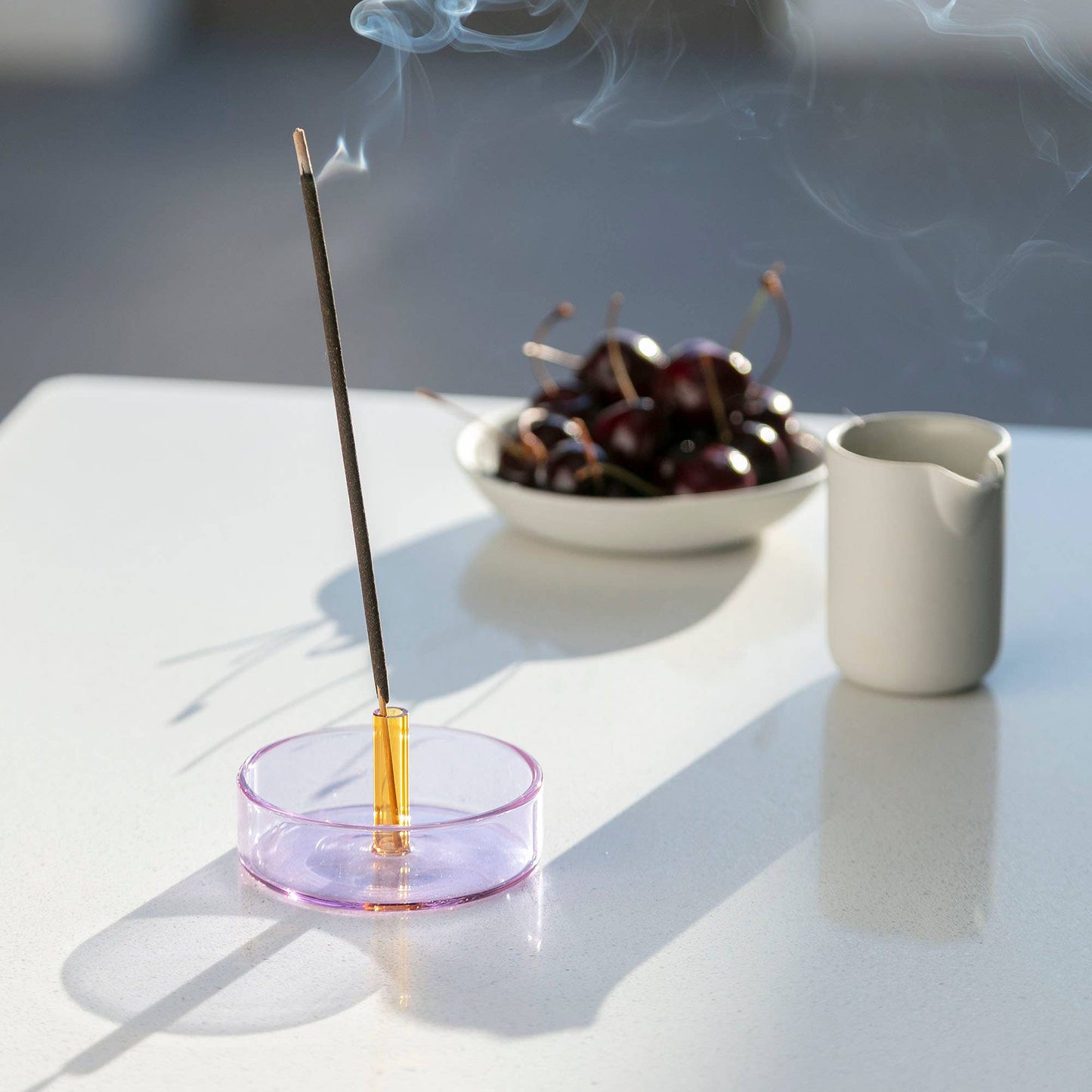 Duo Tone Glass Incense Holder in Lilac & Peach