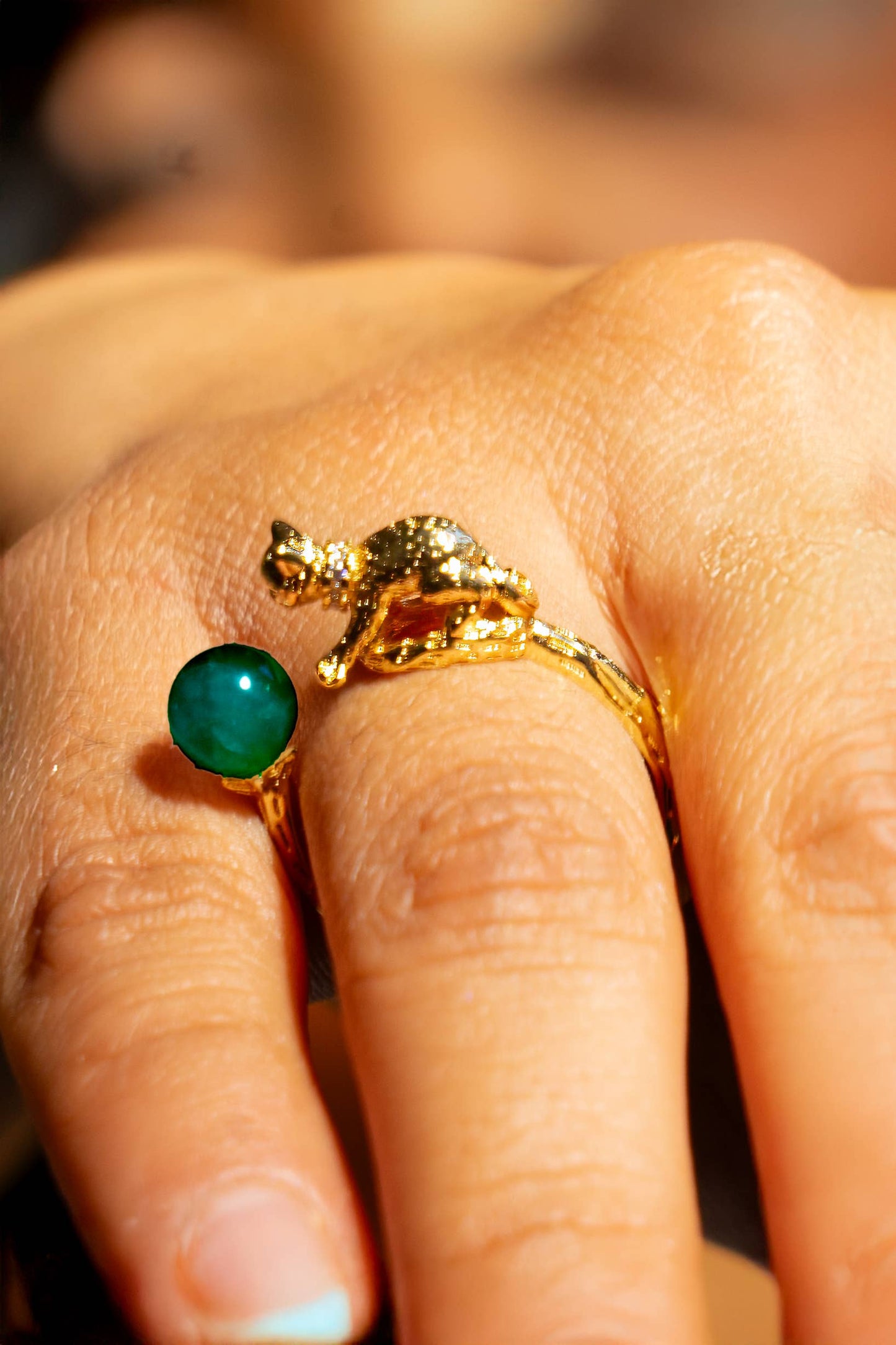Cat's Cradle Ring in Gold & Green Onyx