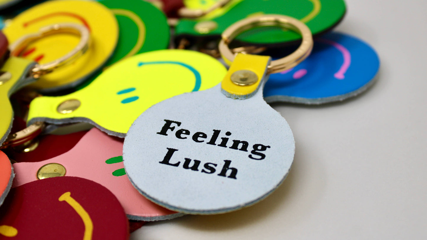 Smiley Face Leather Keyring in Acid Green