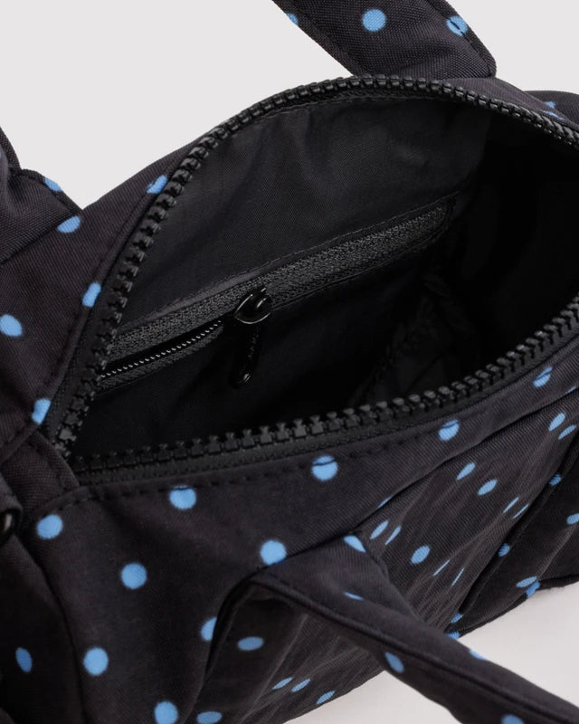 Baggu Small Nylon Duffle Bag in Black & Sky Blue Micro Dot