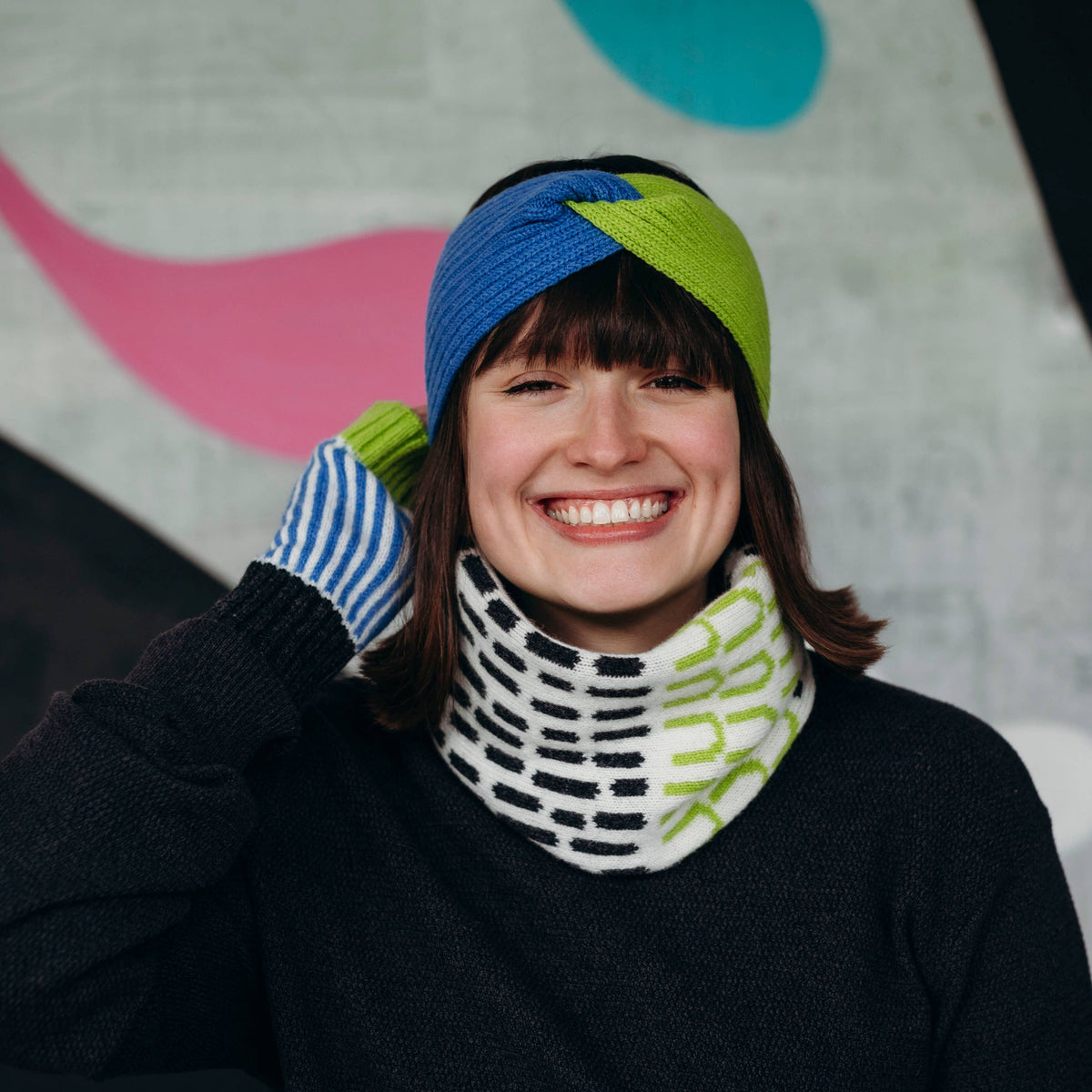 Lambswool Neck Warmer Snood in Green and Blue