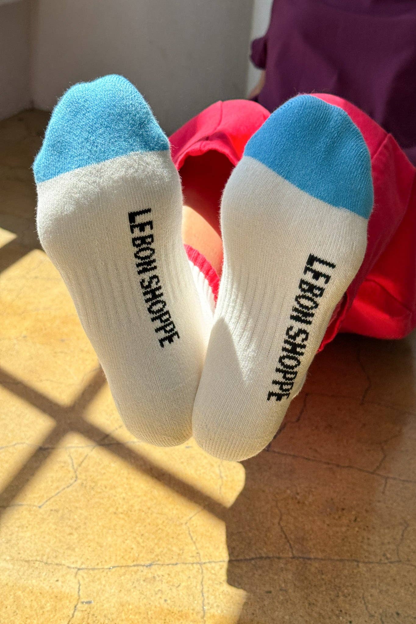 Colour Block Girlfriend Socks in Blue & Red