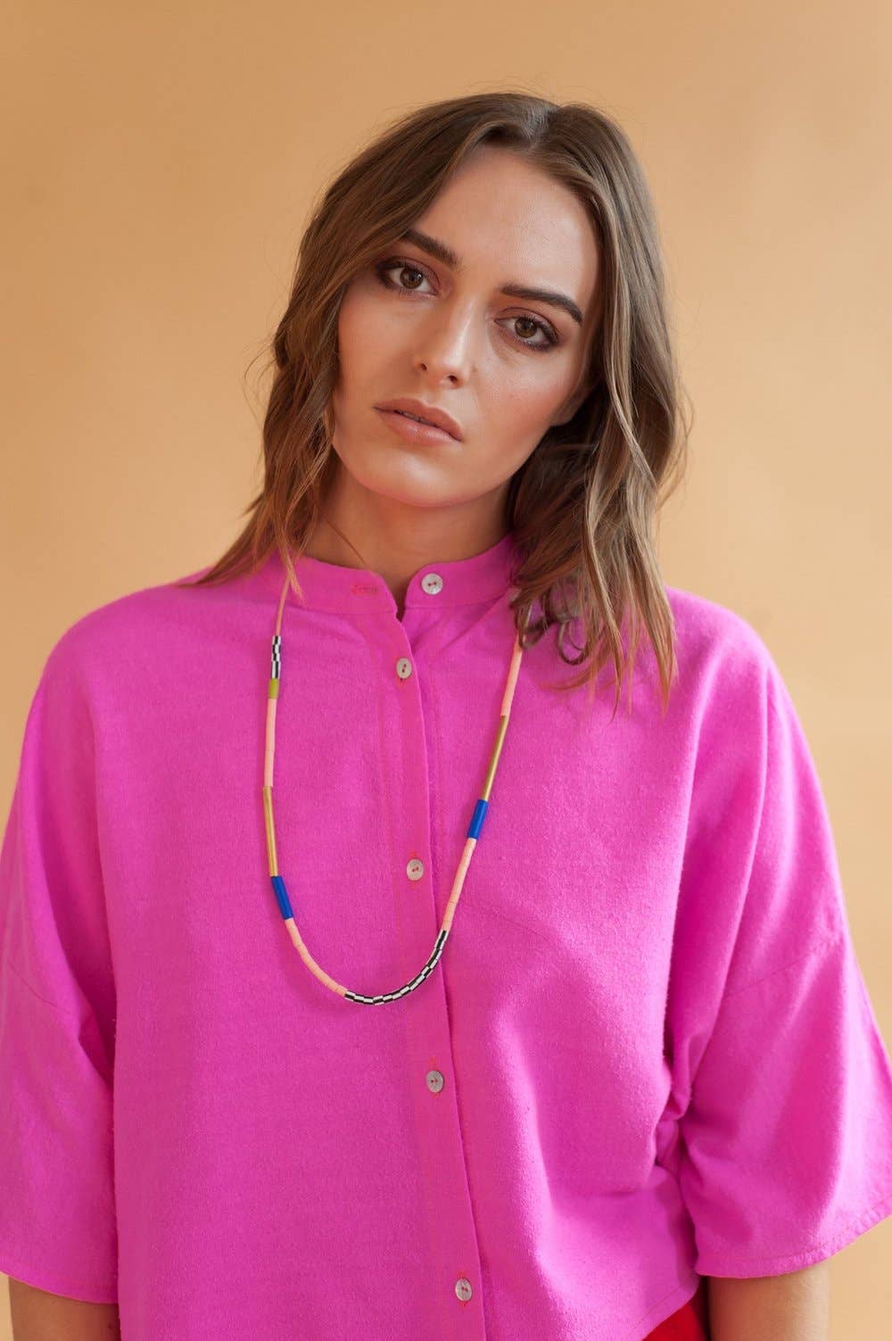 Colour Block Necklace in Cobalt Blue & Salmon