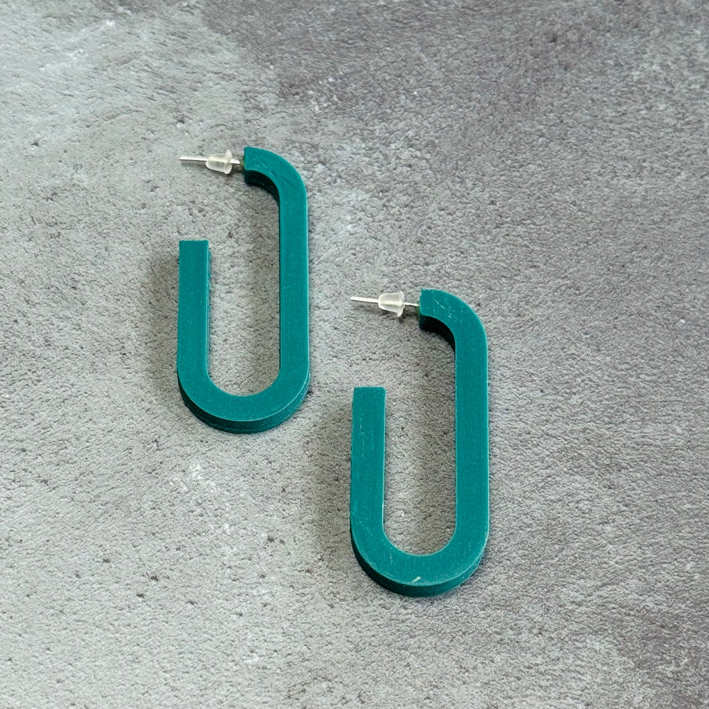 3D Printed Long Oval Hoop Earrings in Morandi Green