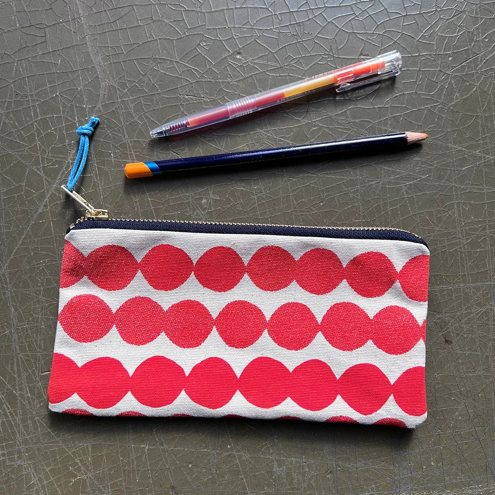 Bubble Dots Screenprinted Pencil Case in Red