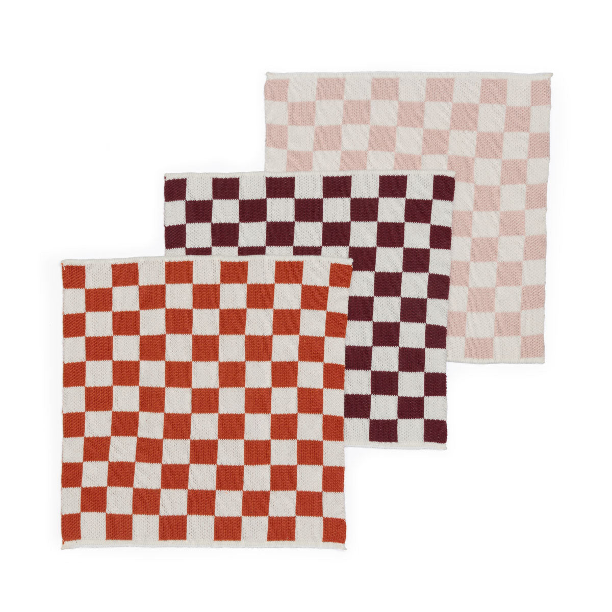Reusable Cotton Knit Check Dishcloths Pack of 3 in Orange
