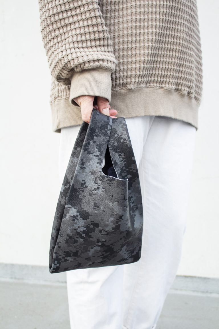 Mini Grocer Bag in Grey Digital Camo Leather