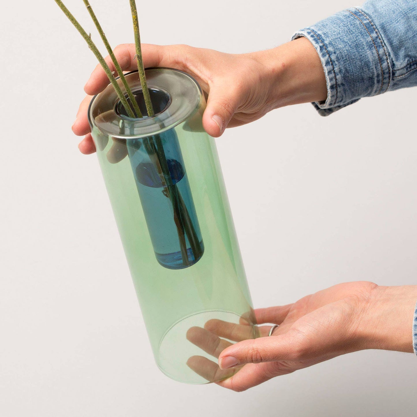 Duo Tone Large Reversible Vase in Green & Blue