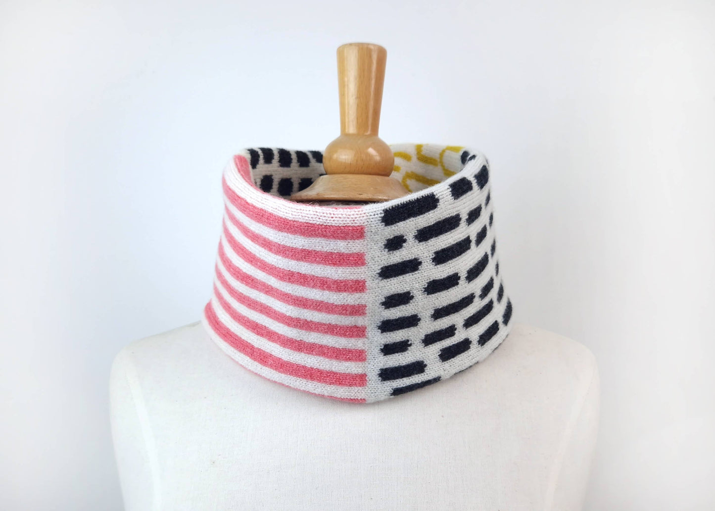 Lambswool Neck Warmer Snood in Pink and Yellow