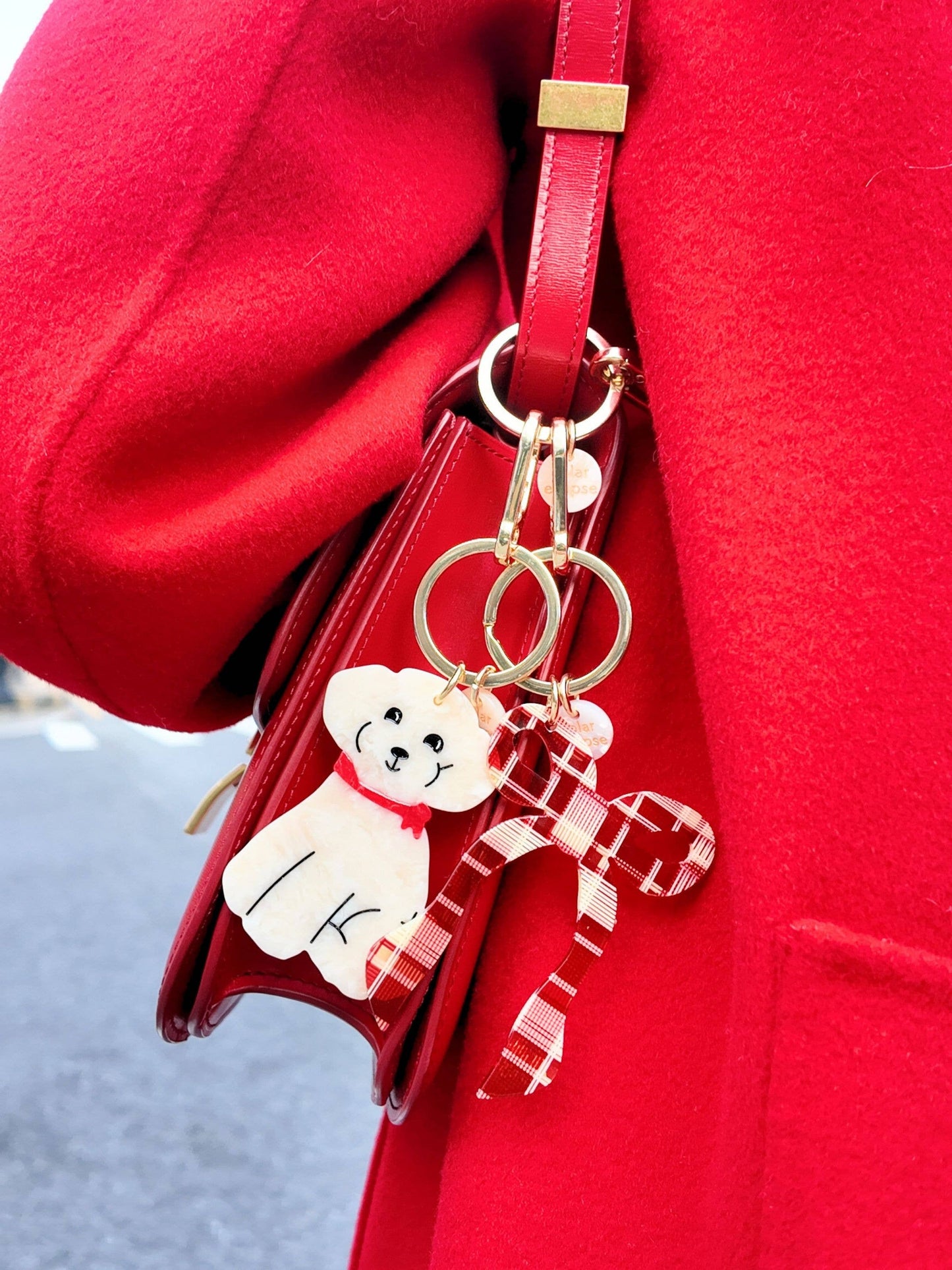Coquette Bow Bag Charm & Keyring in Red Plaid