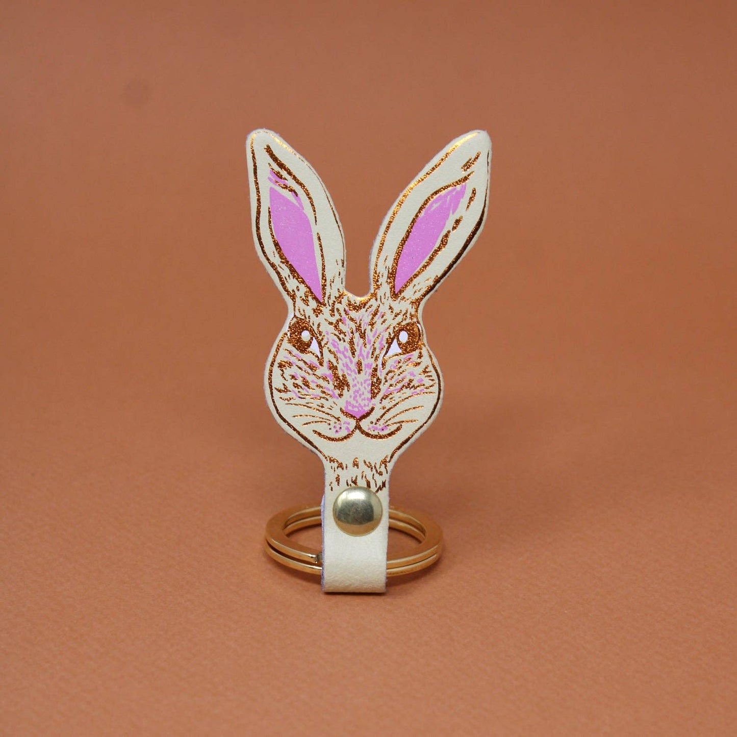Bunny Leather Keyring in Cream