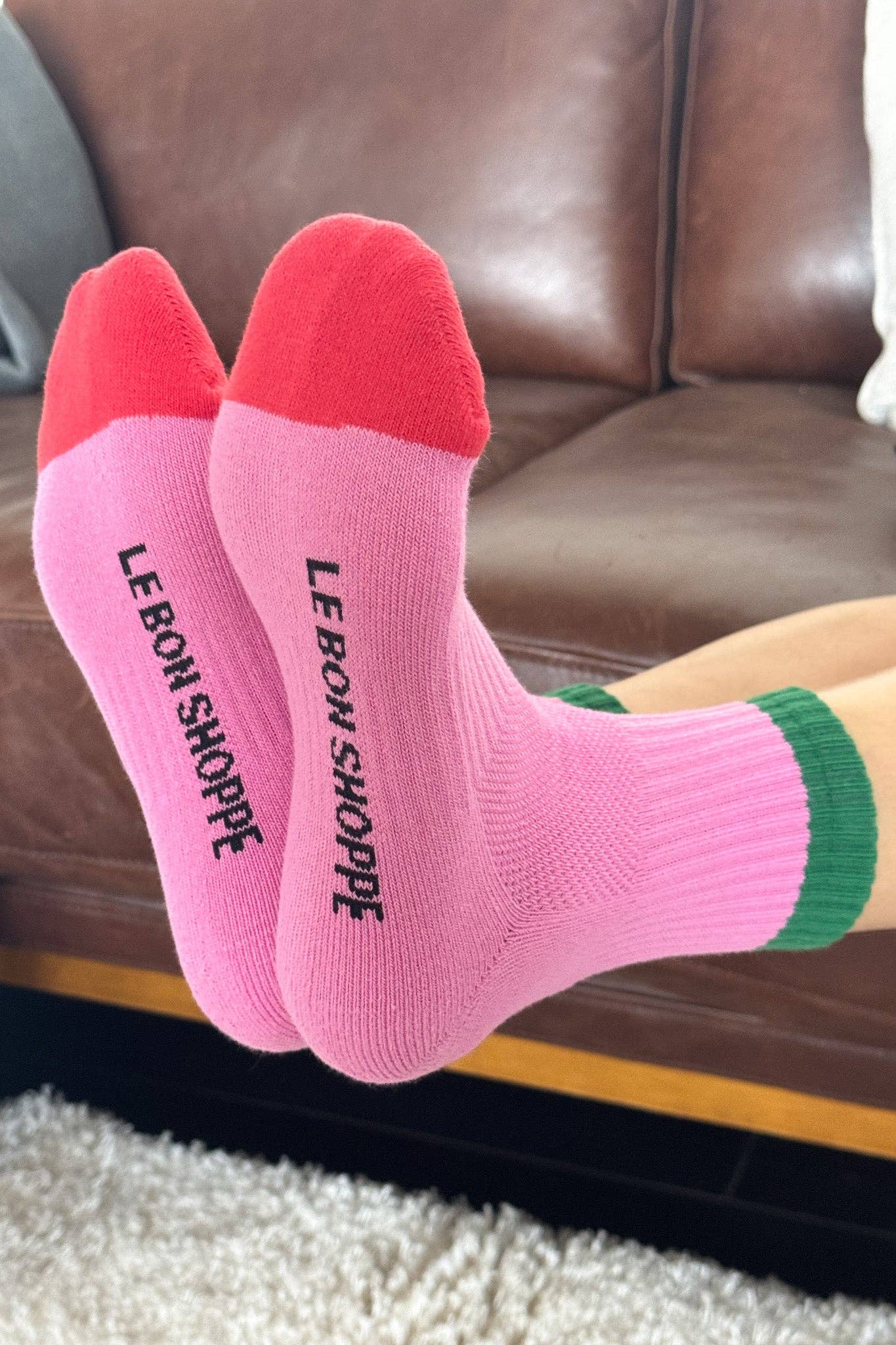 Colour Block Girlfriend Socks in Rose & Green