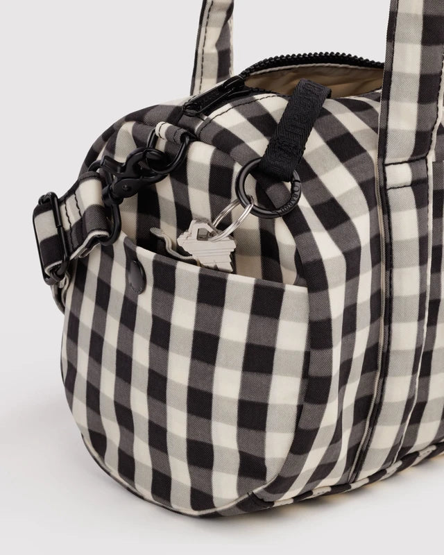 Baggu Nylon Duffle Bag in Black & Cream Gingham
