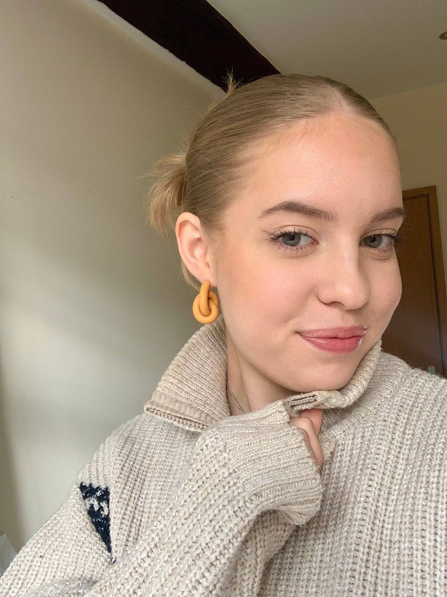 Knot Hoop Earrings in Mustard