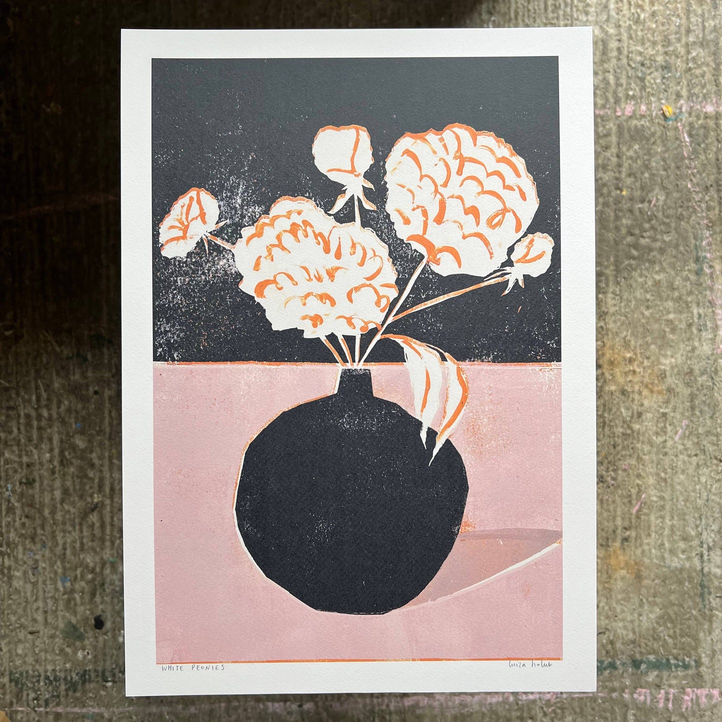 White Peonies A3 Art Print