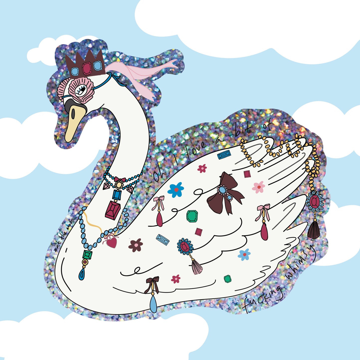 Whimsical Swan Die Cut Vinyl Sticker