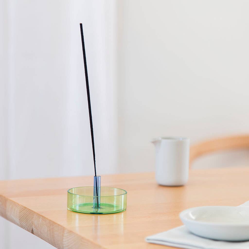 Duo Tone Glass Incense Holder in Green & Blue