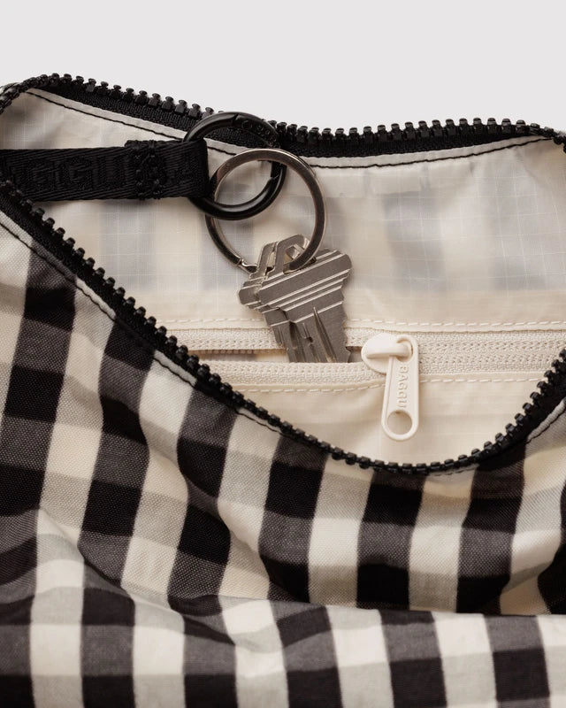 Baggu Small Nylon Crescent Bag in Black & Cream Gingham