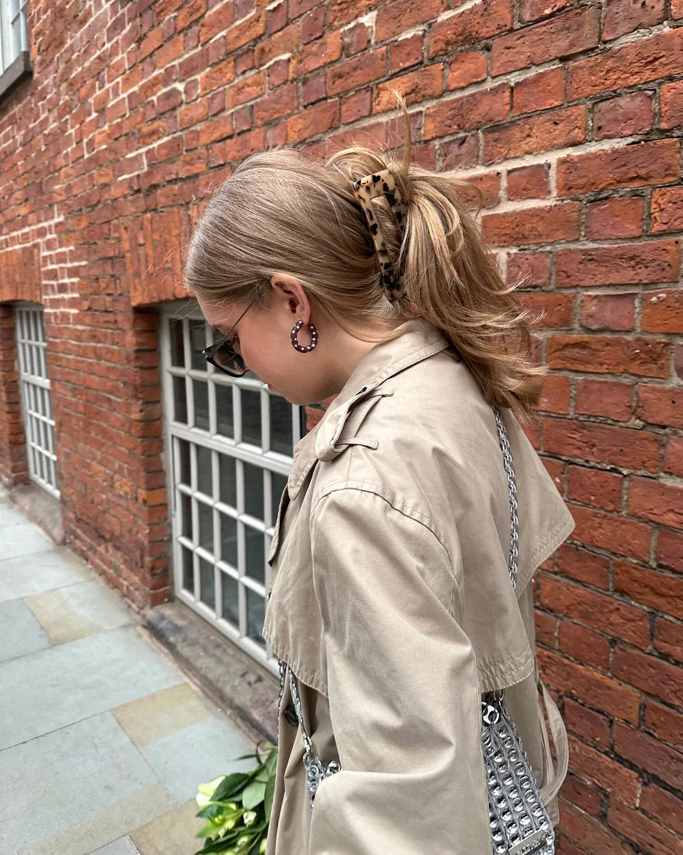 Polka Dot Hoop Earrings in Brown