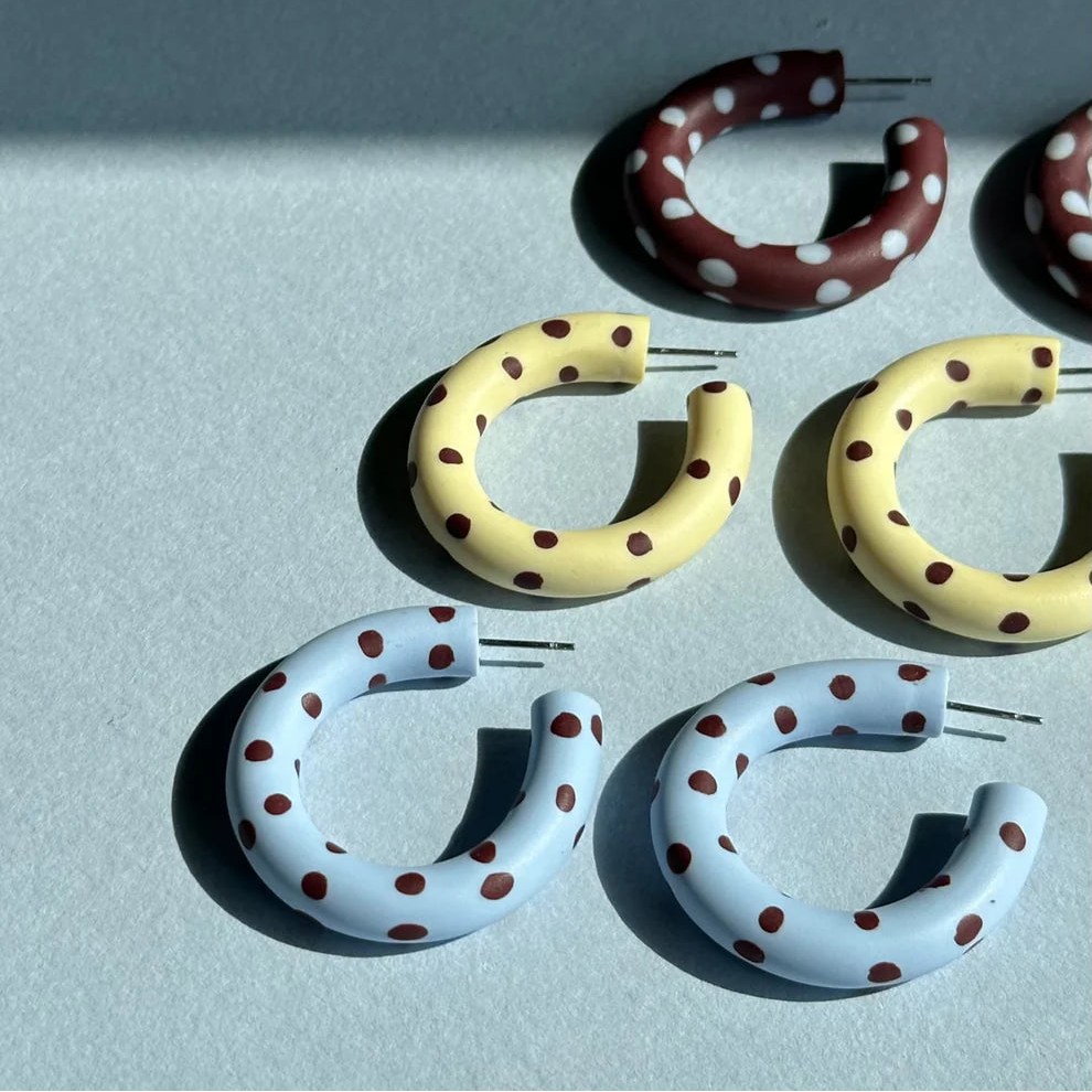 Polka Dot Hoop Earrings in Pale Blue