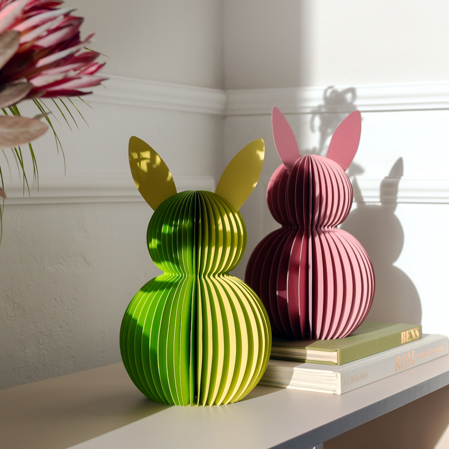 Paper Bunnies in Green & Fuchsia, Set of 2