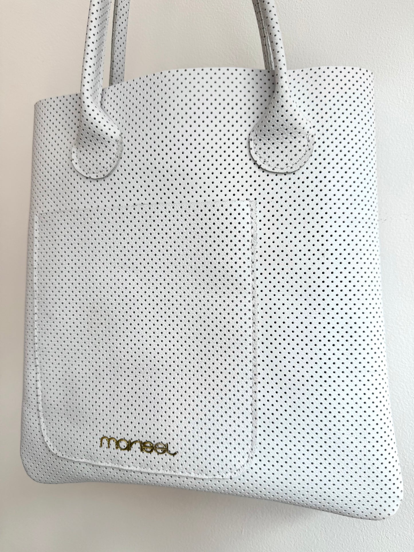 Mini Tote Bag in Perforated White Leather