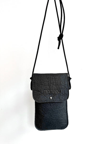 Piñatex Vegan Leather Cross Body Phone Pouch in Black