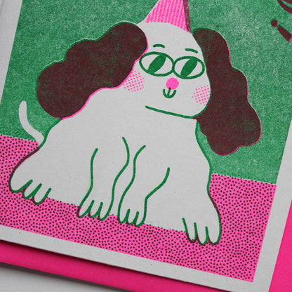 Birthday Dog Riso Print Greetings Card