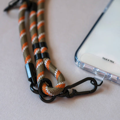 Crossbody Lanyard Phone Strap in Khaki & Orange