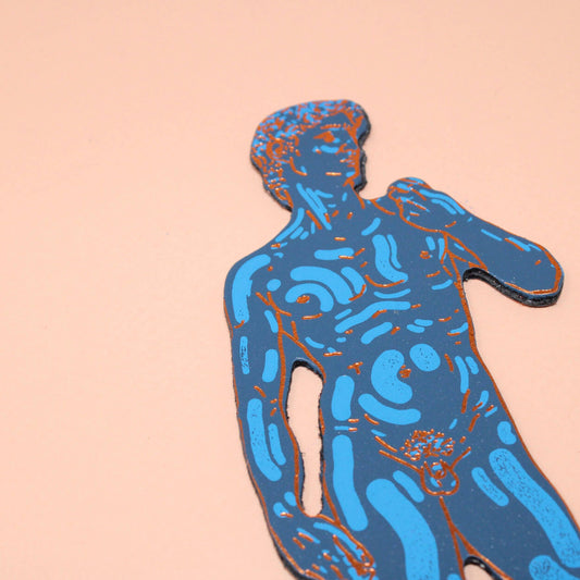David Statue Leather Bookmark in Petrol Blue
