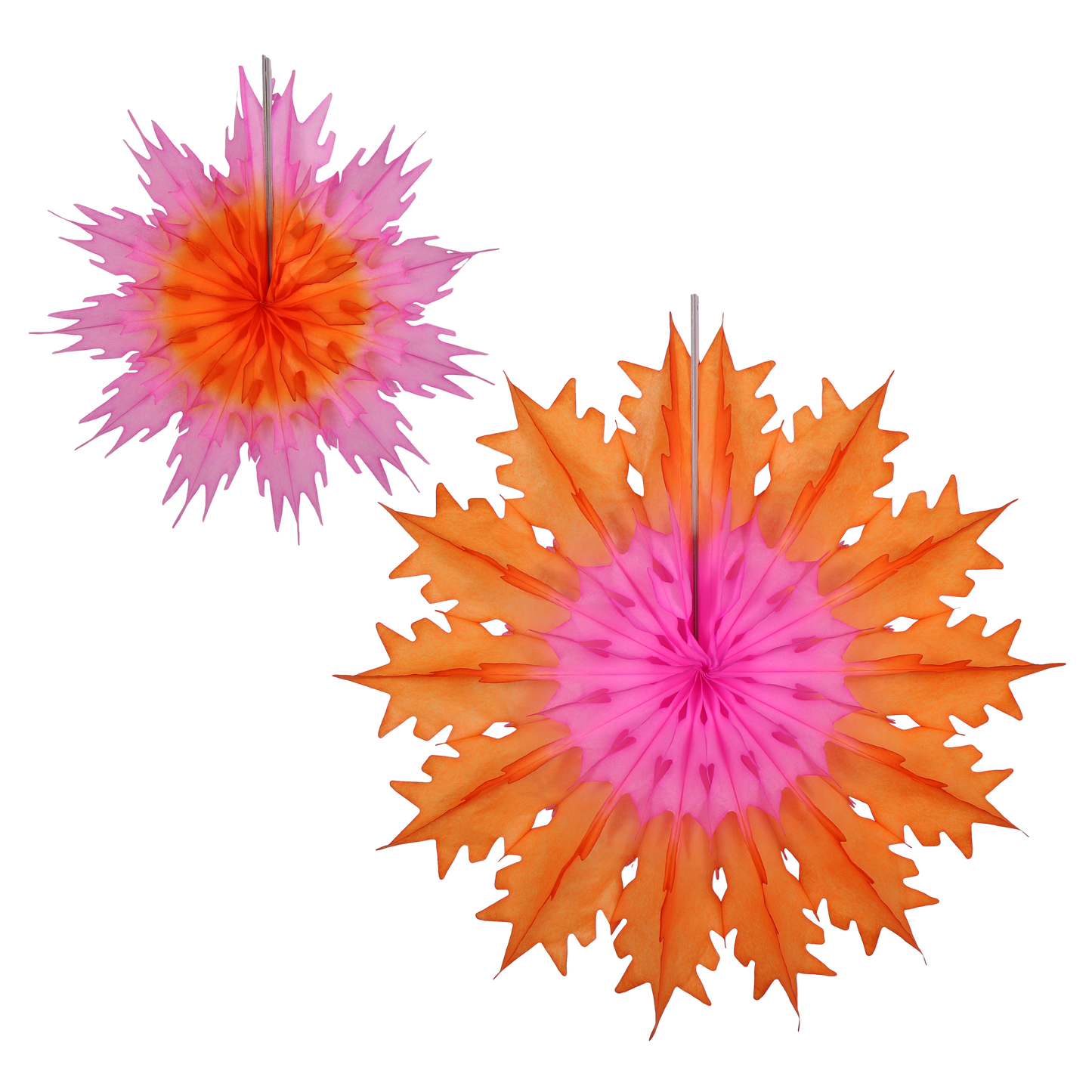 Classic Paper Snowflake Decorations in Fuchsia & Tangerine