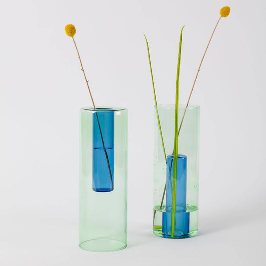Duo Tone Large Reversible Vase in Green & Blue