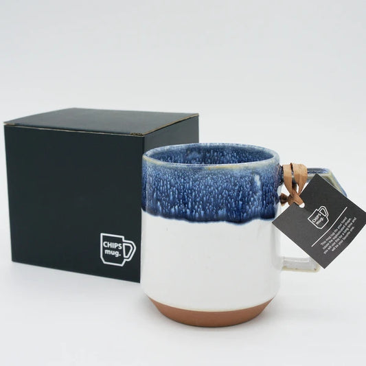 Chips Stack Mug 380ml in White & Navy Drip