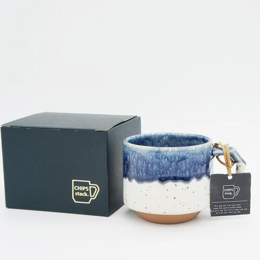 Chips Stack Mug 280ml in White & Navy Drip