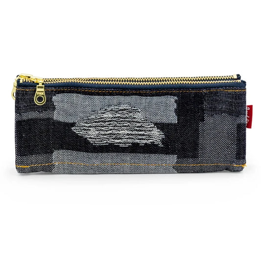 Folding Pen Case in Random Patchwork Japanese Denim