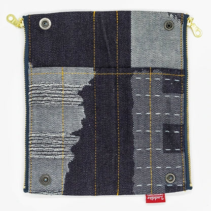Folding Pen Case in Random Patchwork Japanese Denim