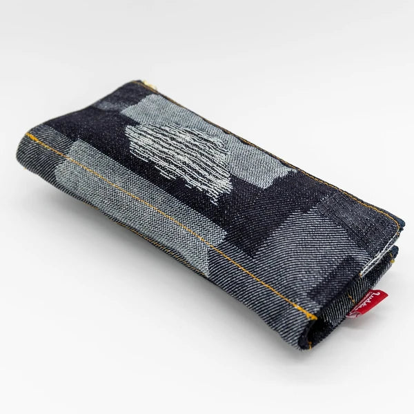 Folding Pen Case in Random Patchwork Japanese Denim