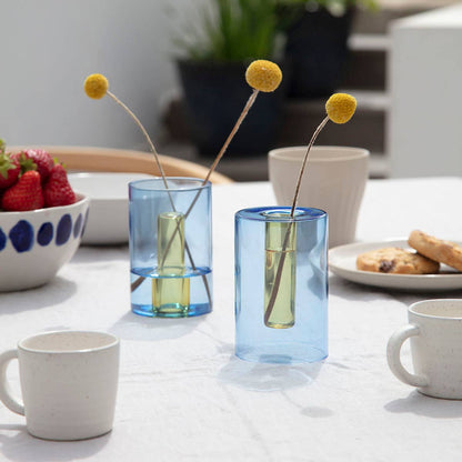 Duo Tone Small Reversible Vase in Blue & Yellow