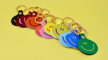 Smiley Face Leather Keyring