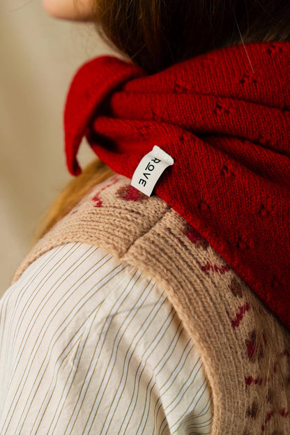 Pointelle Lambswool Neckerchief in Red